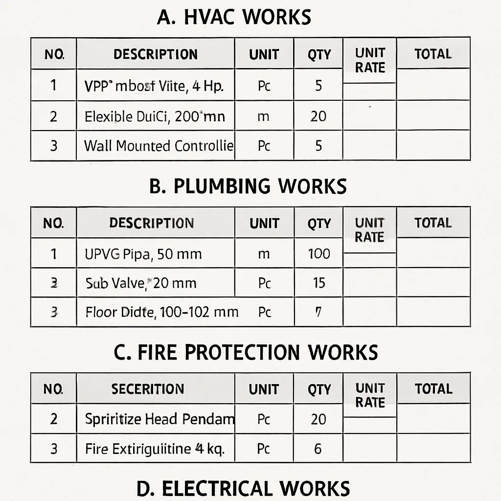 Accurate MEP BOQ preparation illustration from PDF