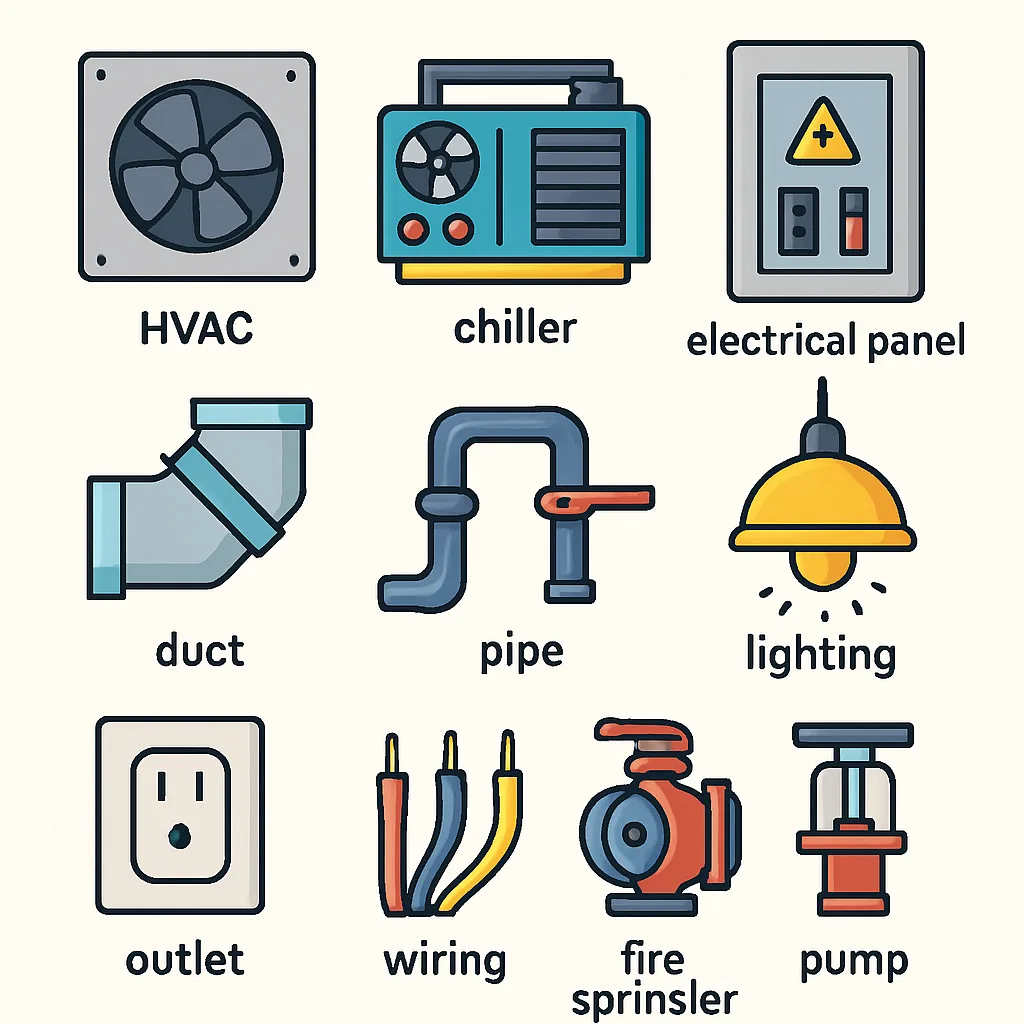 HVAC electrical and plumbing BOQ components illustration from PDF
