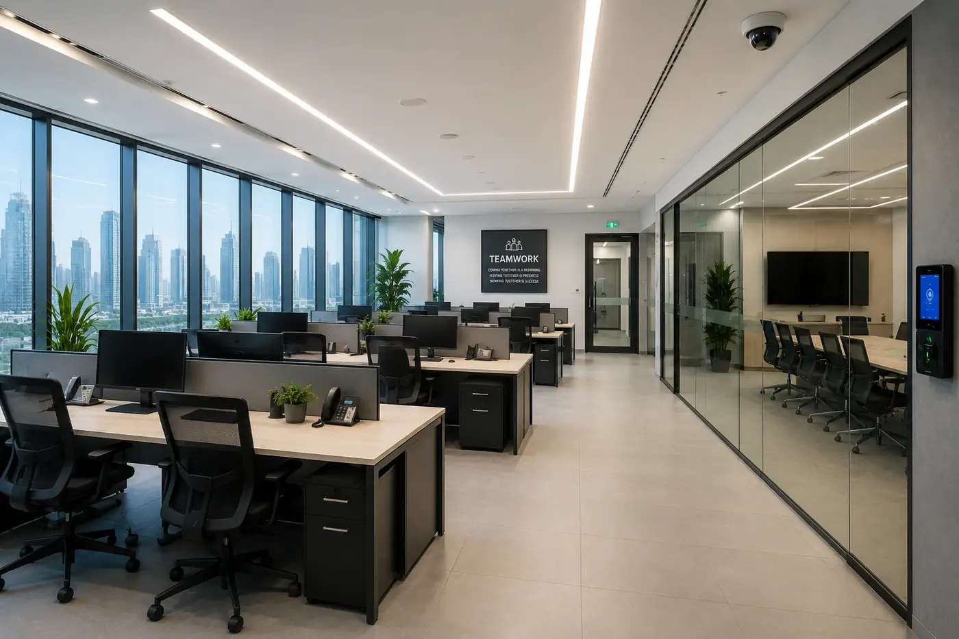 Modern office CCTV and access control installation in Dubai UAE