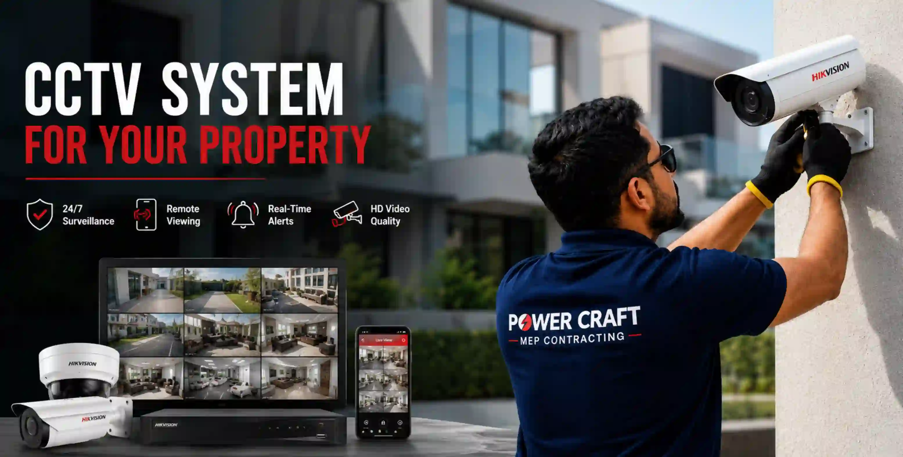 Power Craft MEP CCTV system installation for Dubai property with remote viewing and surveillance