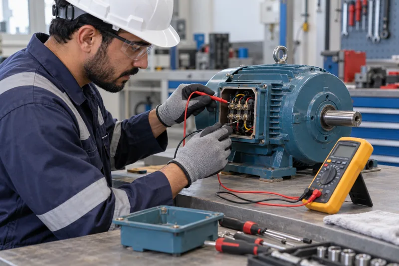 Technician diagnosing an isolated pump motor fault