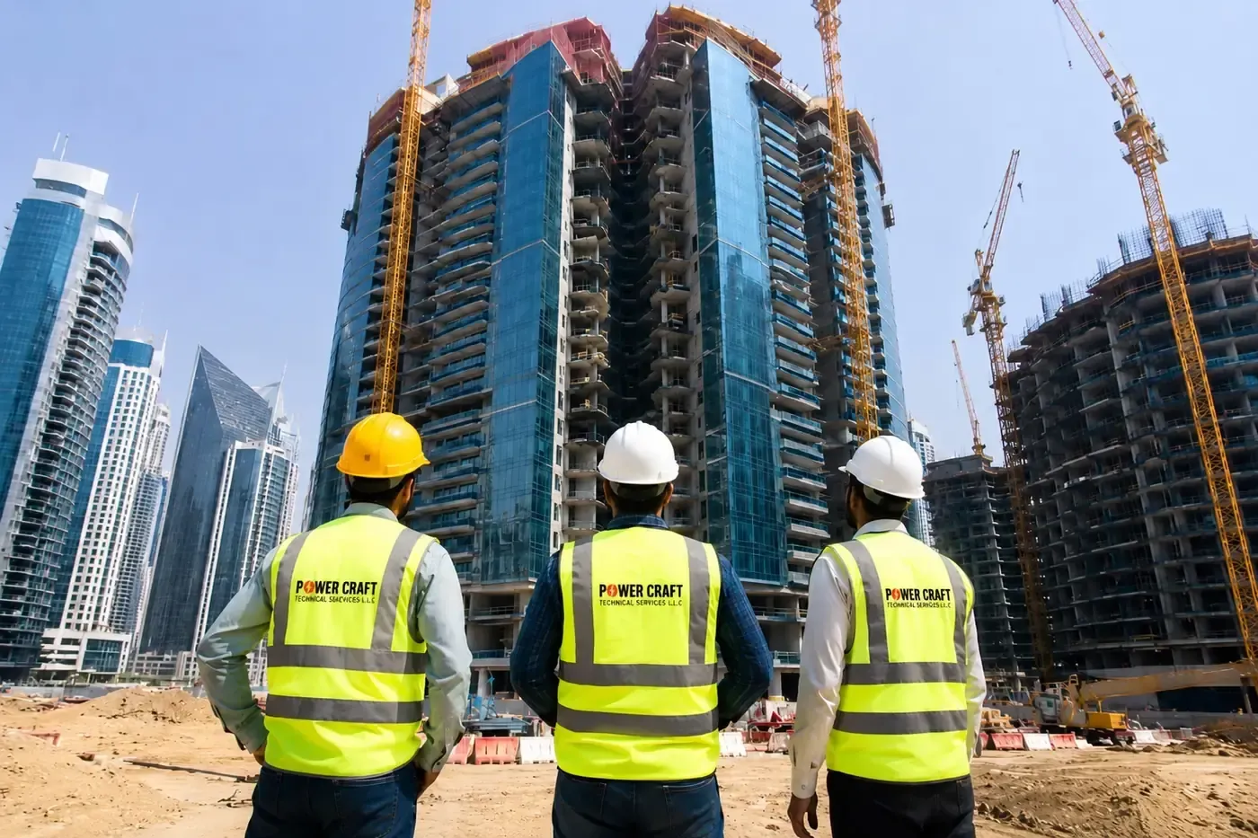 Power Craft MEP team inspecting construction site in Dubai