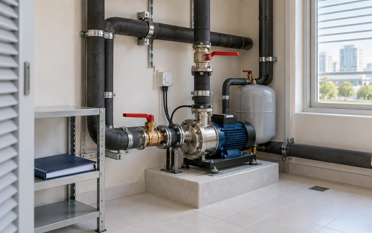 Building pump equipment and maintenance records in an accessible utility area