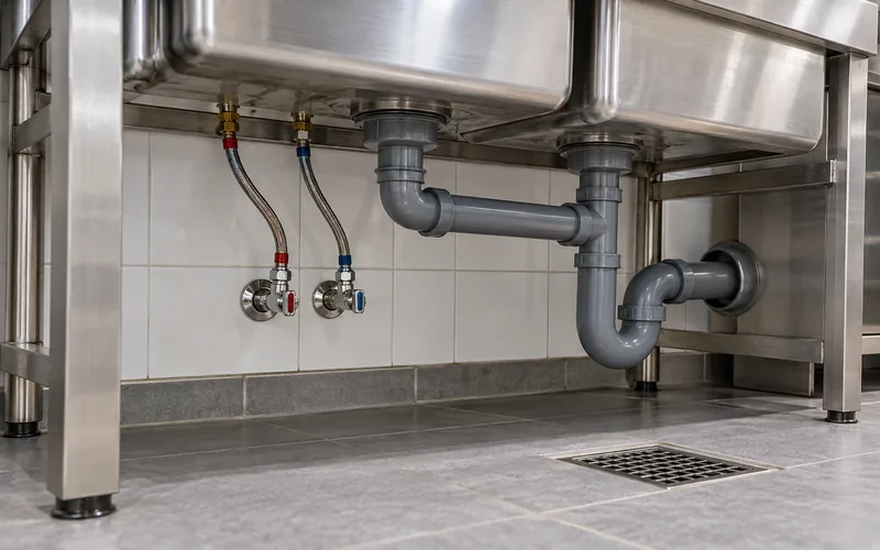 Commercial kitchen sink drainage and water-supply connections